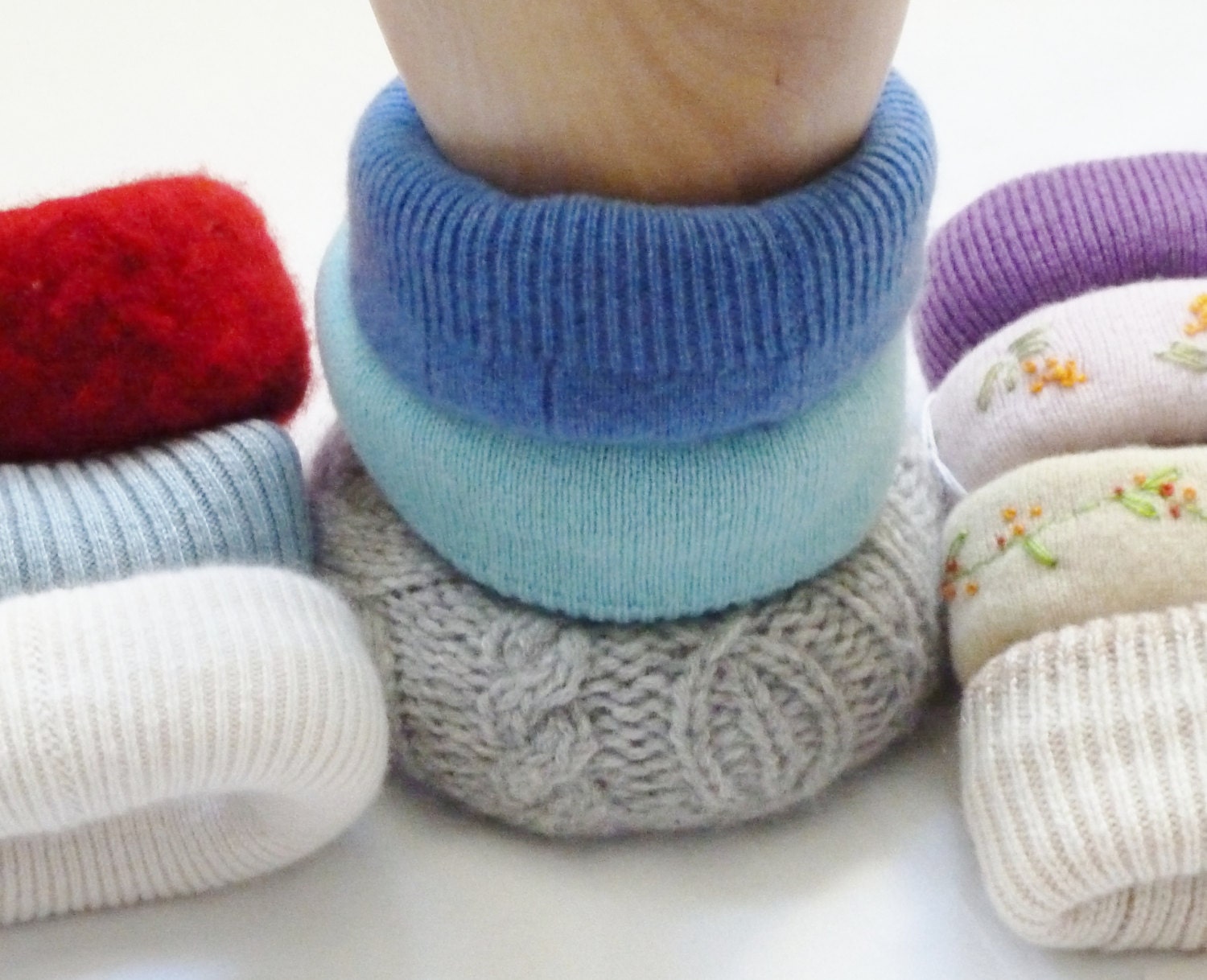 CASHMERE bracelet bangle soft - 100% upcycled white cable blue pink gray soft plush jewelry groovy funky