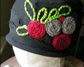 Black Cotton Cloche with Red Rosettes