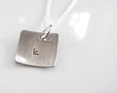 Rustic Square Initial Necklace Hand Stamped - Sterling Silver - Letter (k) - READY TO SHIP