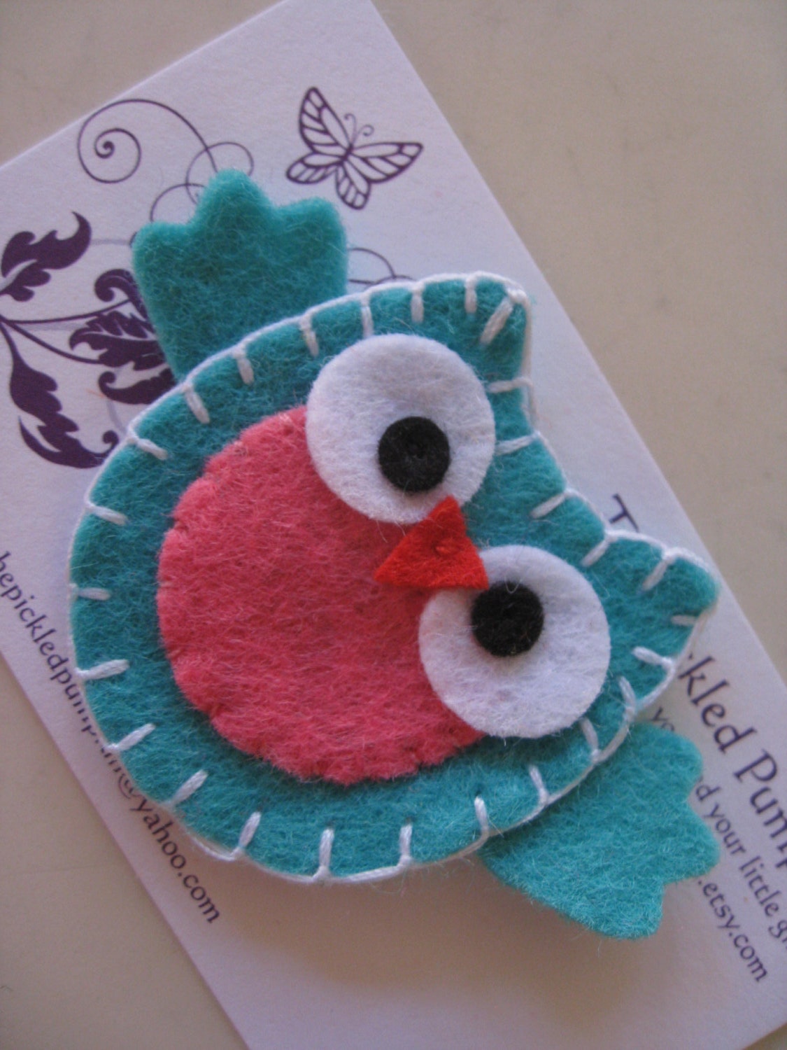 Pink and Turquoise Owl Felt Clip