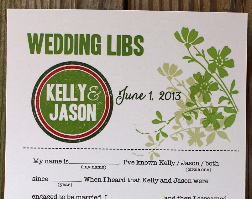 Wedding or Bridal Shower Mad Libs PDF FILE Print Yourself Colors are Customizable