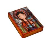 Saint Kateri - Aceo Giclee print mounted on Wood (2.5 x 3.5 inches) Folk Art  by FLOR LARIOS