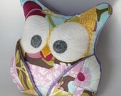 Plush Owl Pillow - patched owl- minky - purple/lavender