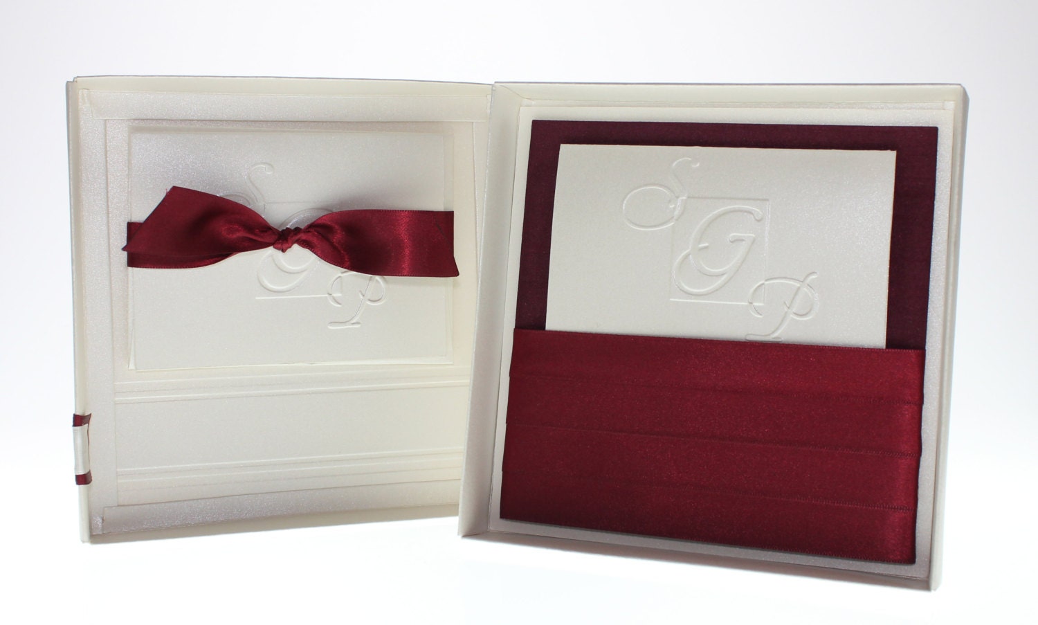 Royal Stripes - Boxed Wedding Invitation, Bordeaux, Champagne, Burgundy, Wine, Ivory - Elegant Wedding Invite -  Set of 50
