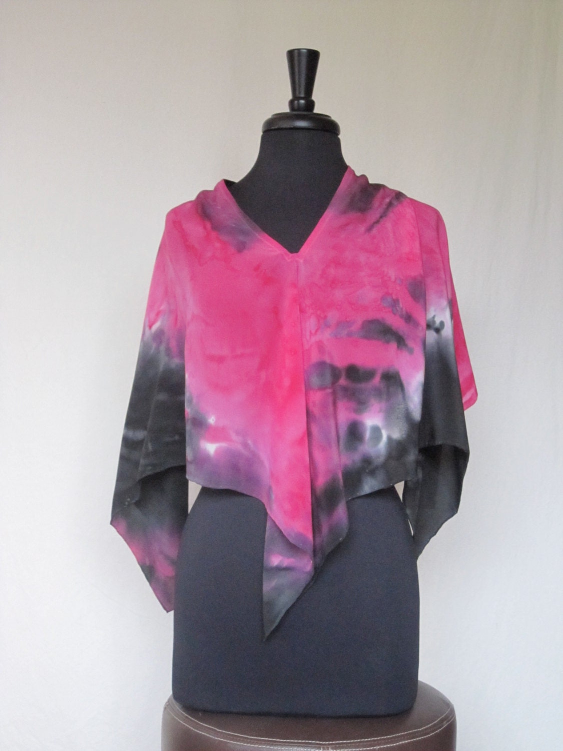 Joyflower Hand Painted Silk Red and Black Crepe Poncho - Ready to Ship
