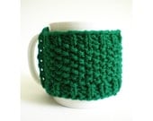 Hand Knit Mug Cozy - Irish Green Knitted Mug Warmer - under 25 gift - St. Patricks Day
