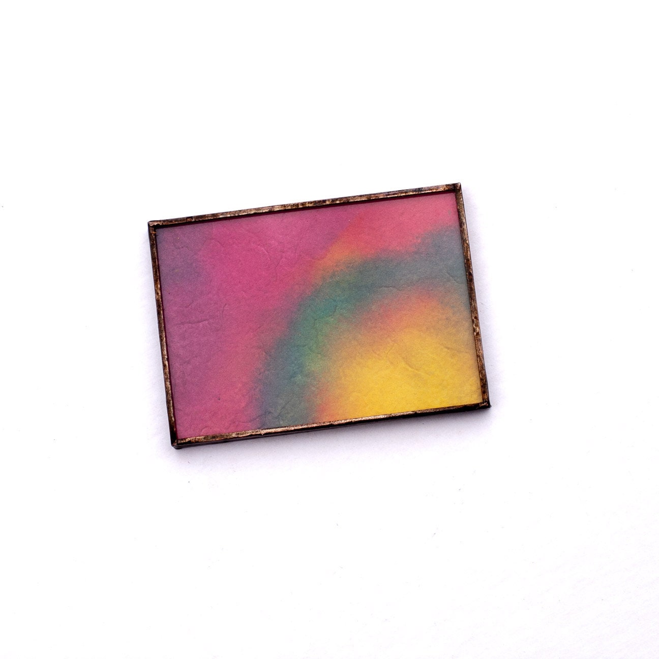 Rectangle Handmade Paper Pocket Purse Abstract  Colorful Mirror With Suede Pouch