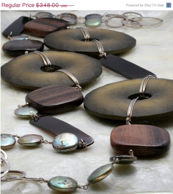 SALE Long Necklace - Chunky Necklace - Asymmetrical Necklace- Green and Brown Jewelry - LHJewelryBoutique