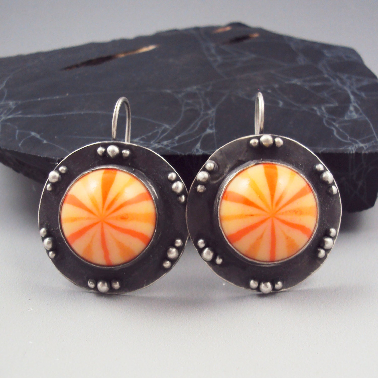 Retro Orange Earrings with Granulation