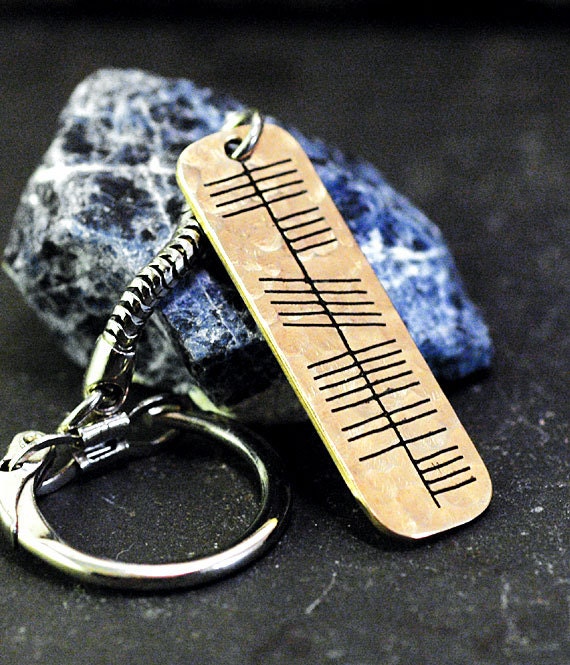 Freedom / Saoirse Gaelic Ogham Key Chain - hammered brass