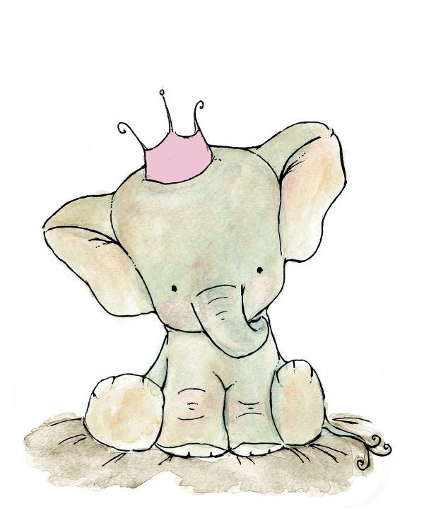 Nursery Art -- Royal Elephant with a Cotton Candy Crown 11x14 -- Art Print