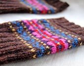 Fair Isle Hand Warmers Purple Brown Blue Pink Yellow Lambswool