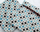 Lined LARGE FlipFlap Sack--Aqua Dots with Red Lining Sandwich bag
