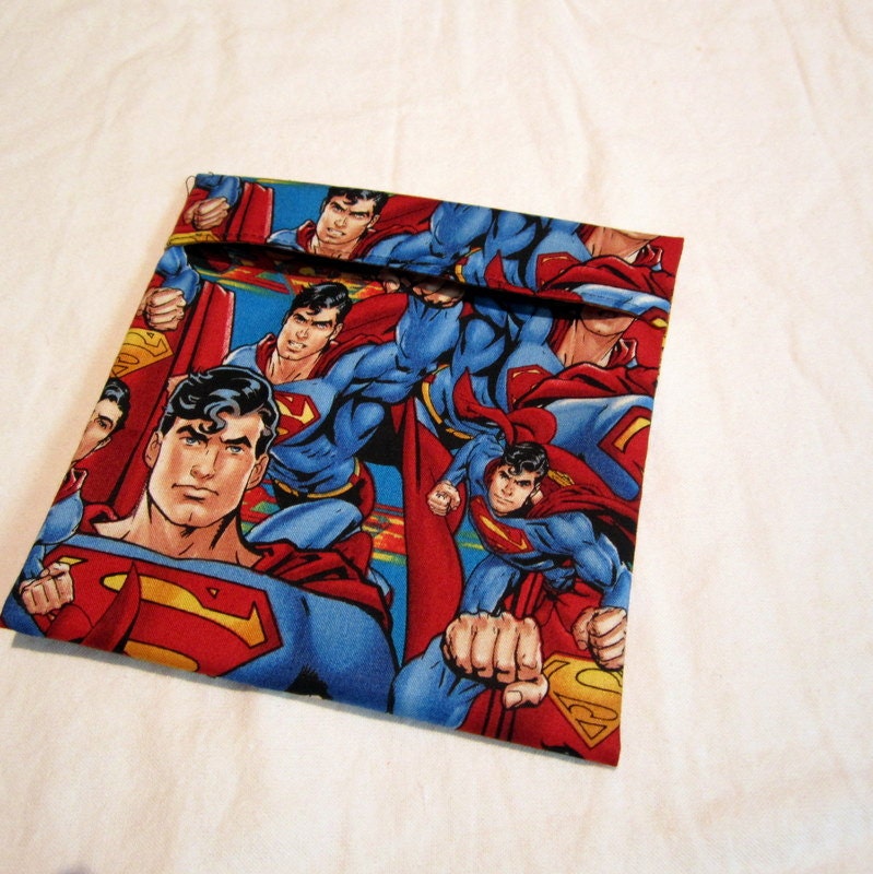 Lined LARGE FlipFlap Sack--Superman (RED) Sandwich bag