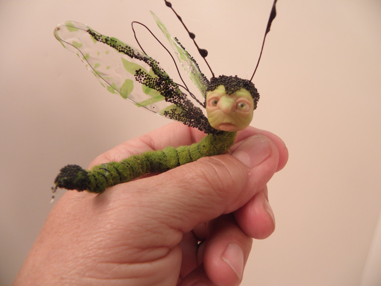 ooak pose-able tiny dragonfly caterpillar bug FAIRY ( 3 ) art doll by DinkyDarlings