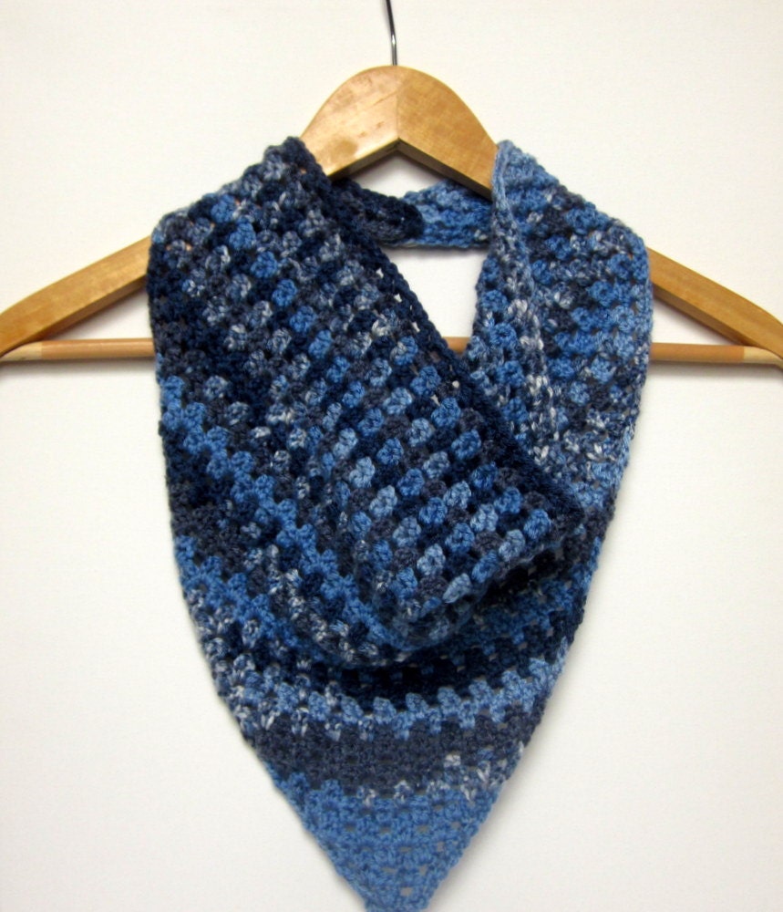 Blue Triangle Scarf - Womens Crochet Cowl - Ladies Scarflette - Spring Fashion Accessories