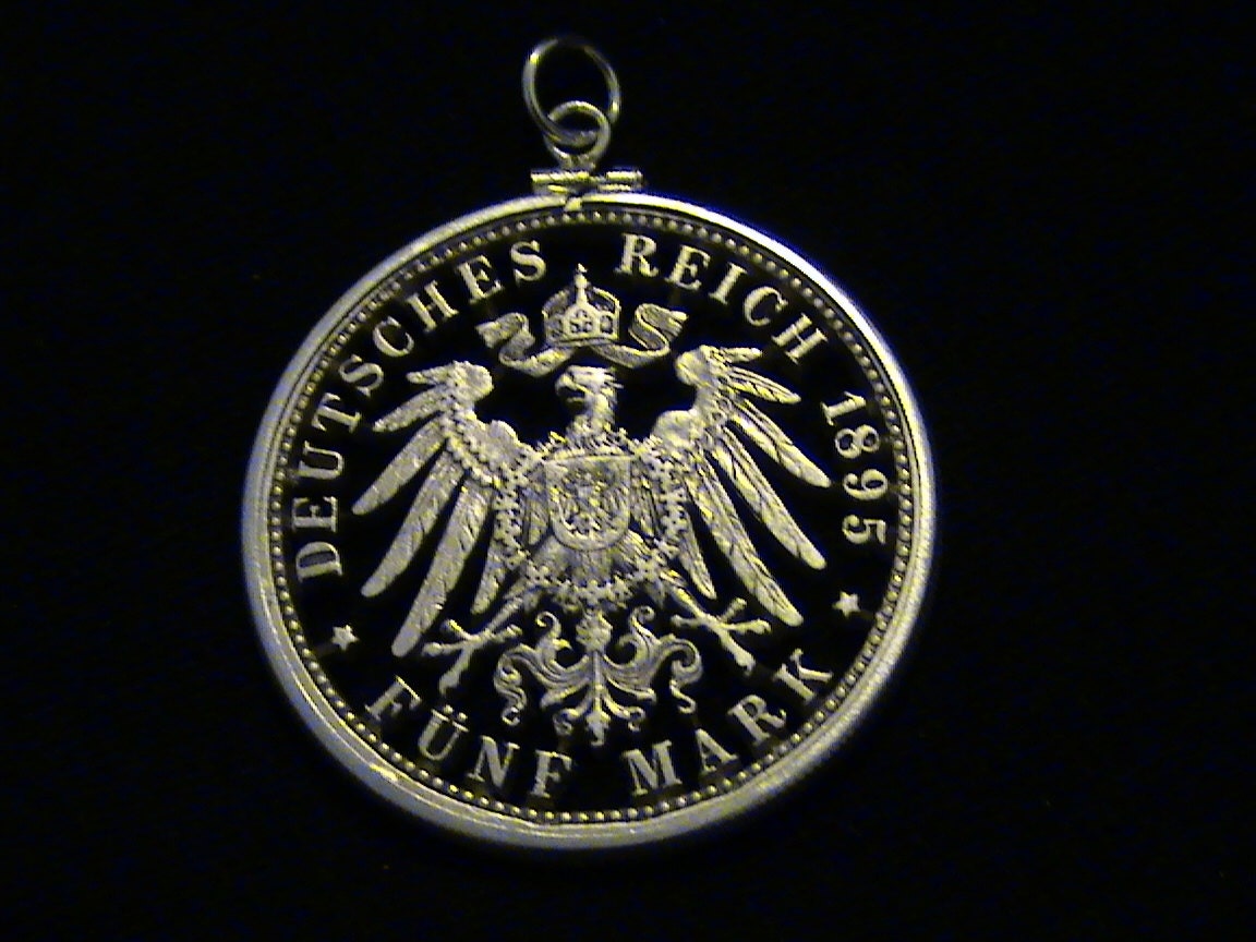 GERMANY - cut coin jewelry - Imperial Eagle - SILVER - 1895 - BEAUTIFUL
