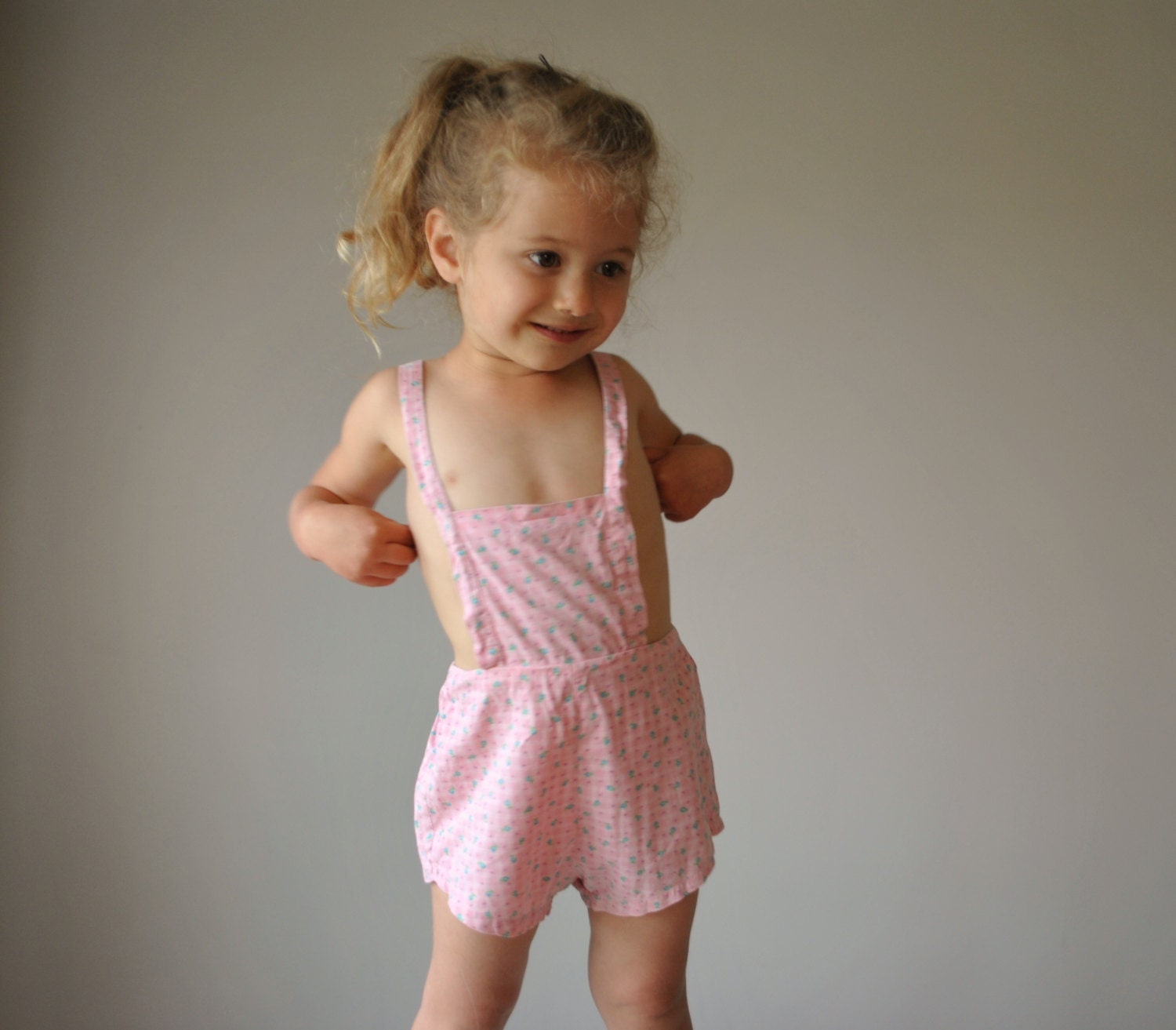 1940s Calico Floral Print Sunsuit, size 12 months to 2t