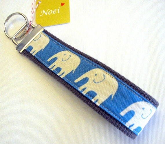 Happy elephant (blue) - wristlet key chain