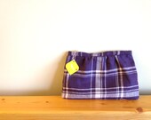 purple check - pleated linen pouch