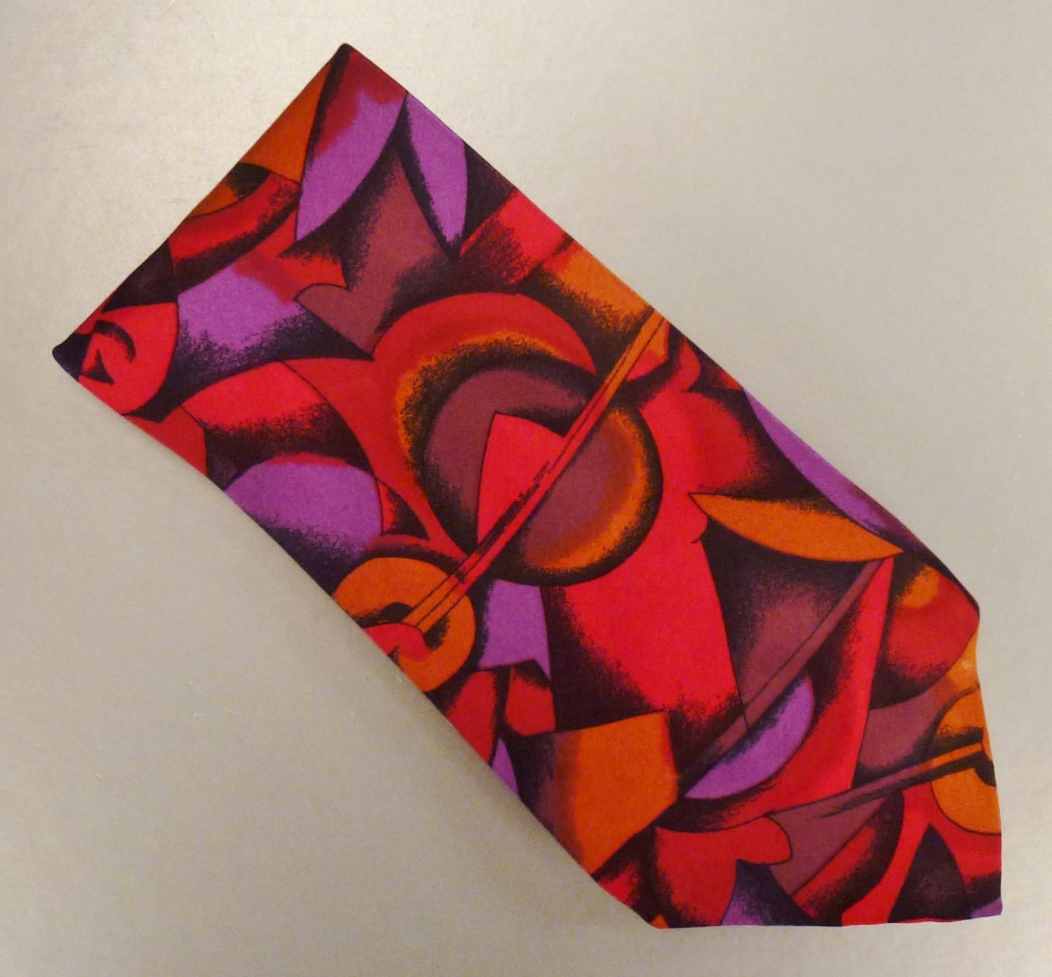 Designer MISSONI  Neck TIE 1980s Wide  Silk Satin red orange mauve Geometric  59 in 4in