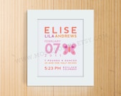 Custom Birth Announcement Print - BUTTERFLY Wall Art