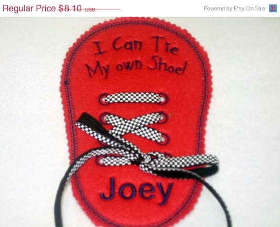 SALE Boys Felt Personalized Learn to Tie Your Shoe Great Educational learning toy