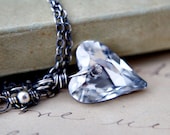 Crystal Heart Necklace Titanium Crystal Silver Metallic Pendant
