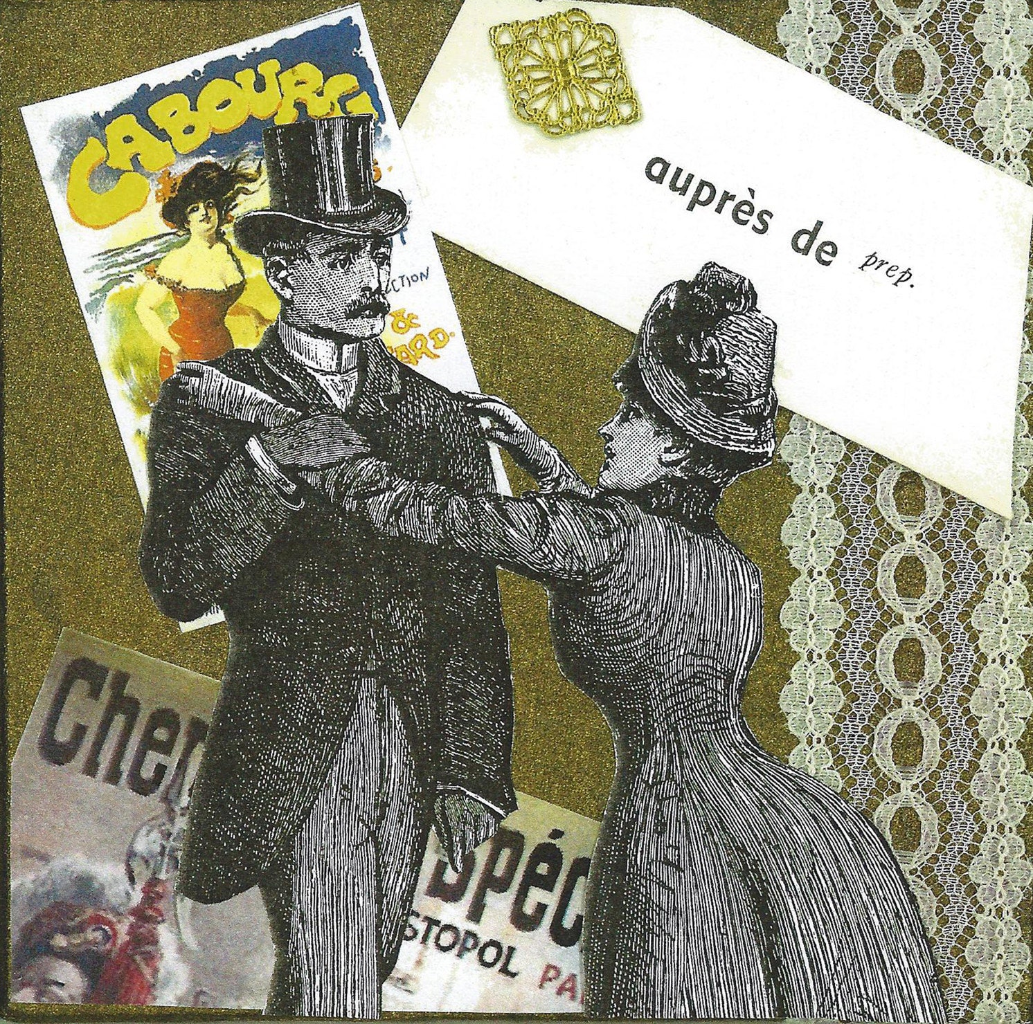 Victorian Style Collage Wall Art Whimsical Love Affair Geekery Vintage Style Vintage Style Couple Home Decor on Canvas -- Wedding Bell Blues