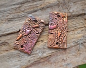 Handmade Copper Tribal Paisley Rectangle 2 hole Component pair
