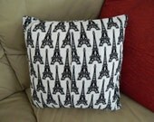 Pillow Cover. Paris Eiffel Tower. 16 Inch Square, Black and White. Unique Gift and Home Decor' Item. Nice Mother's Day Gift