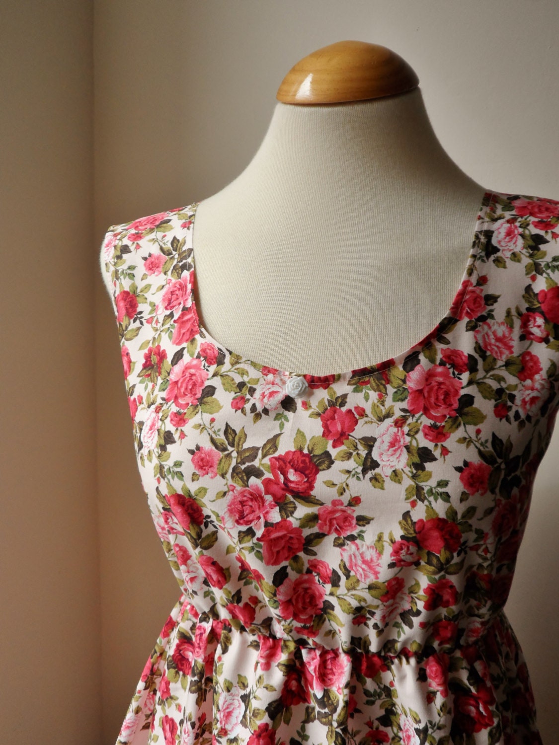 Floral Dress / Subtle Pink English Rose Print Dress / Handmade / Choose Your Size