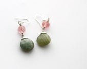 Wire wrapped natural green aquamarine faceted briolettes with cherry quartz - Gift Wrapped and Ships Immediately