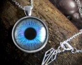 Platinum Edition Blue Human Eyeball Silver Taxidermy Eye Necklace 640-SRSP
