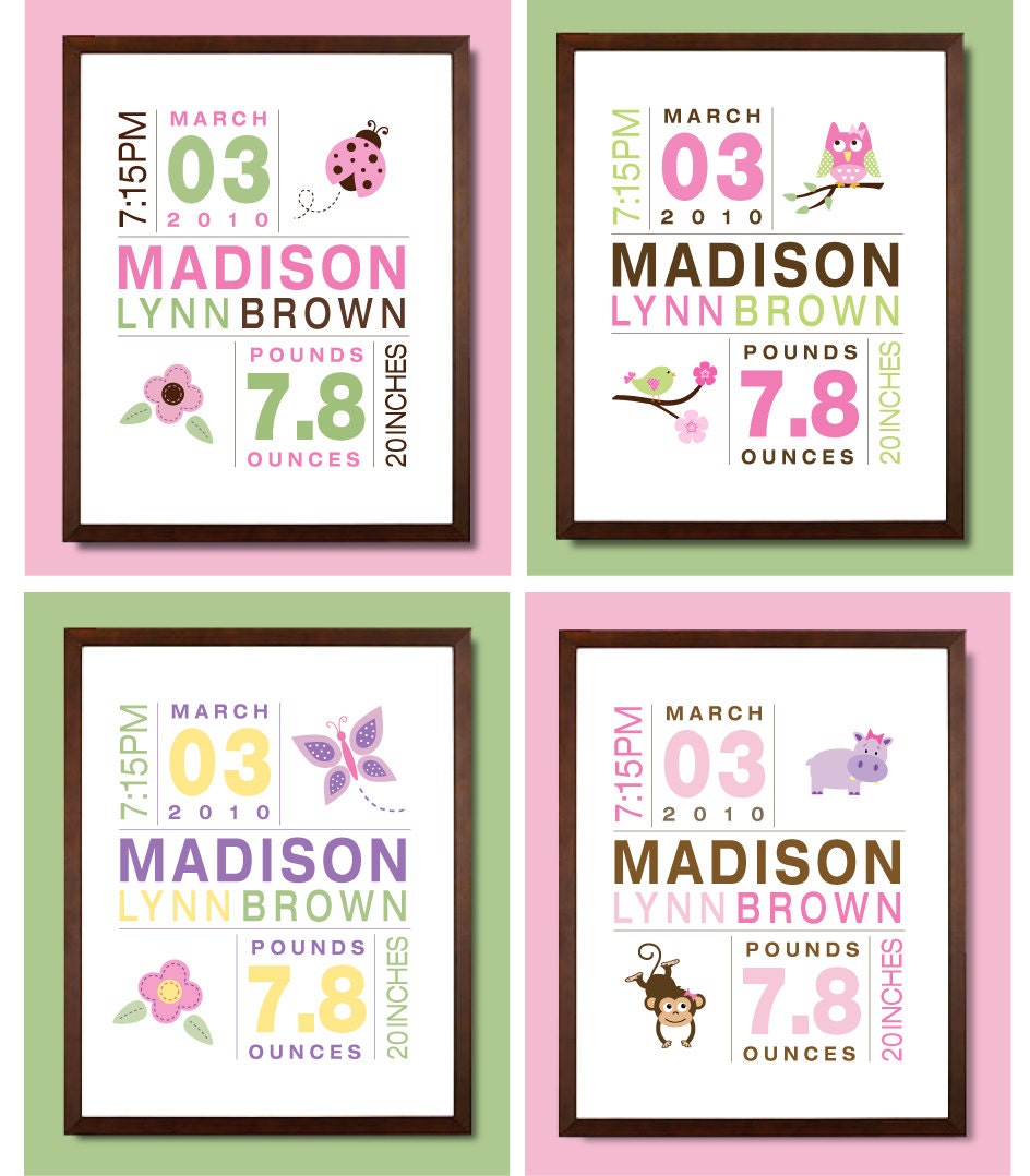 8x10 Birth Print for Girls - Custom Nursery Art