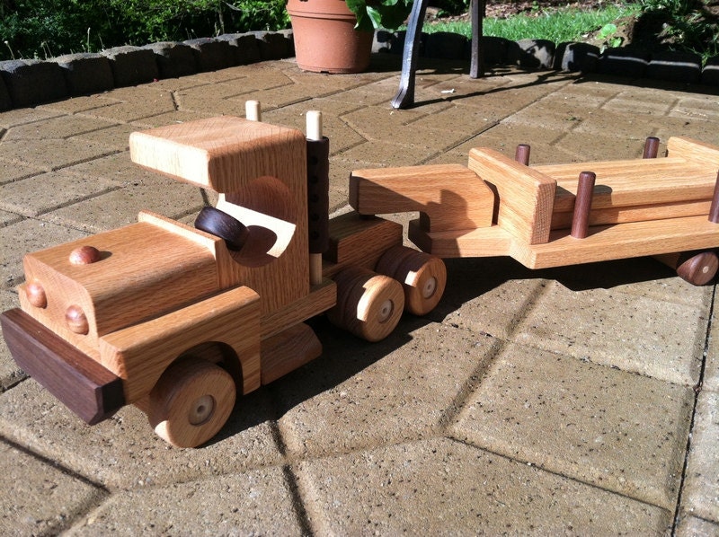 Wooden Handmade toys Tractor Lowboy Trailer 6 Log  oak & Walnut  Heirloom Quality Beautifully  finished  Beeswax