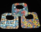 Super Hero Batman Superman and Spiderman Baby Bib Set Hand Made Ready to Ship  Large Coverage 11 X 11  inches each