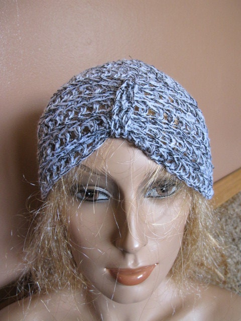 SALE - Black and White Reclaimed Yarn Turban Style Beanie Hat (2230)