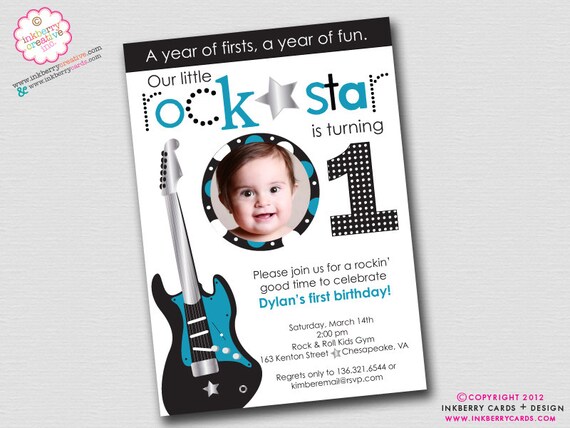 Little Rockstar Boy - Birthday Party Photo Invitation (Digital File - Printed Cards Also Available) Il_570xn