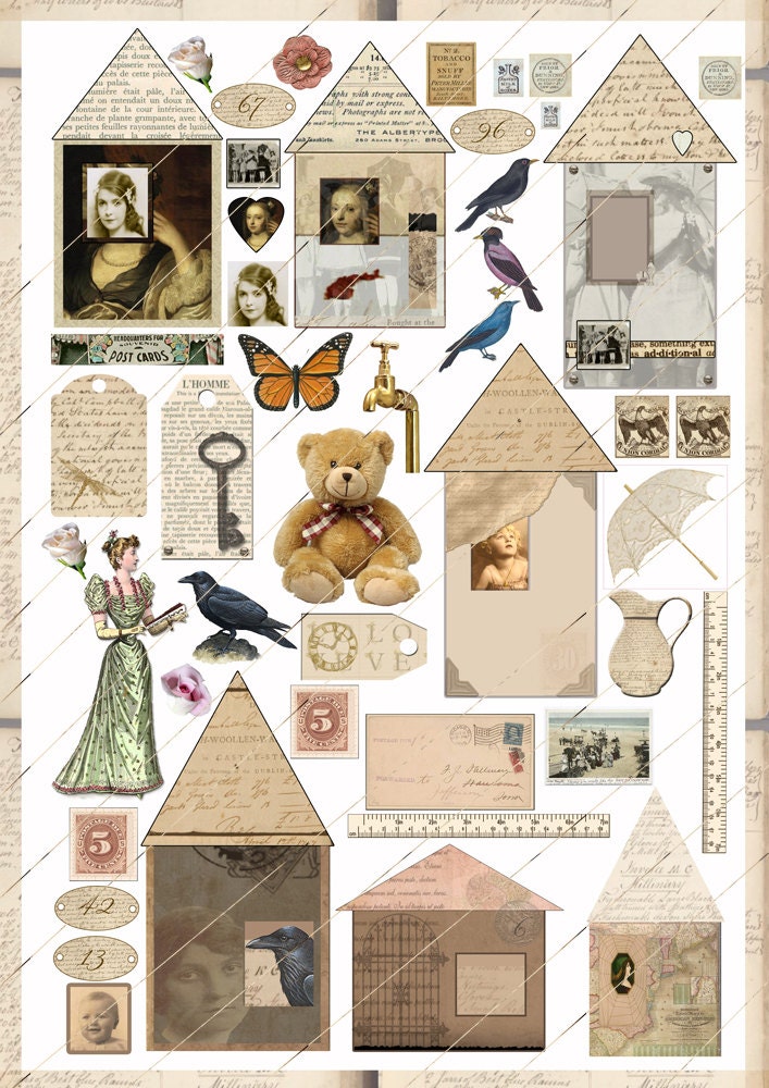 Digital Collage Sheets 295 Vintage Houses Ephemera for Decoupage or Journal Making