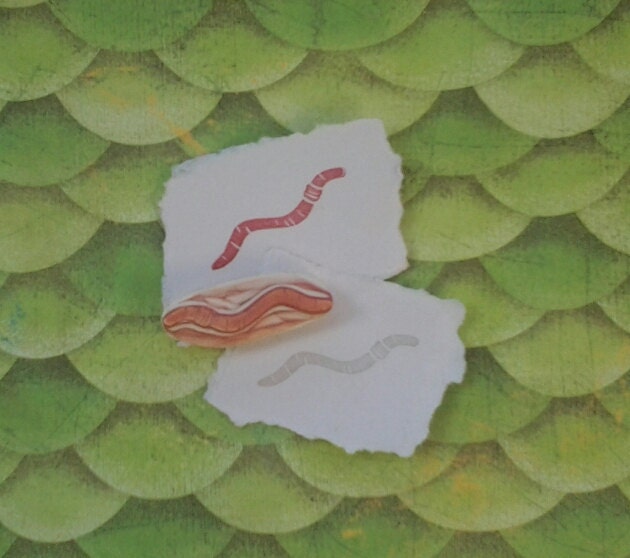 Earth Worm Rubber Stamp Hand Carved