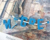 Vintage beaded letters FLORIST turquoise /timeworn