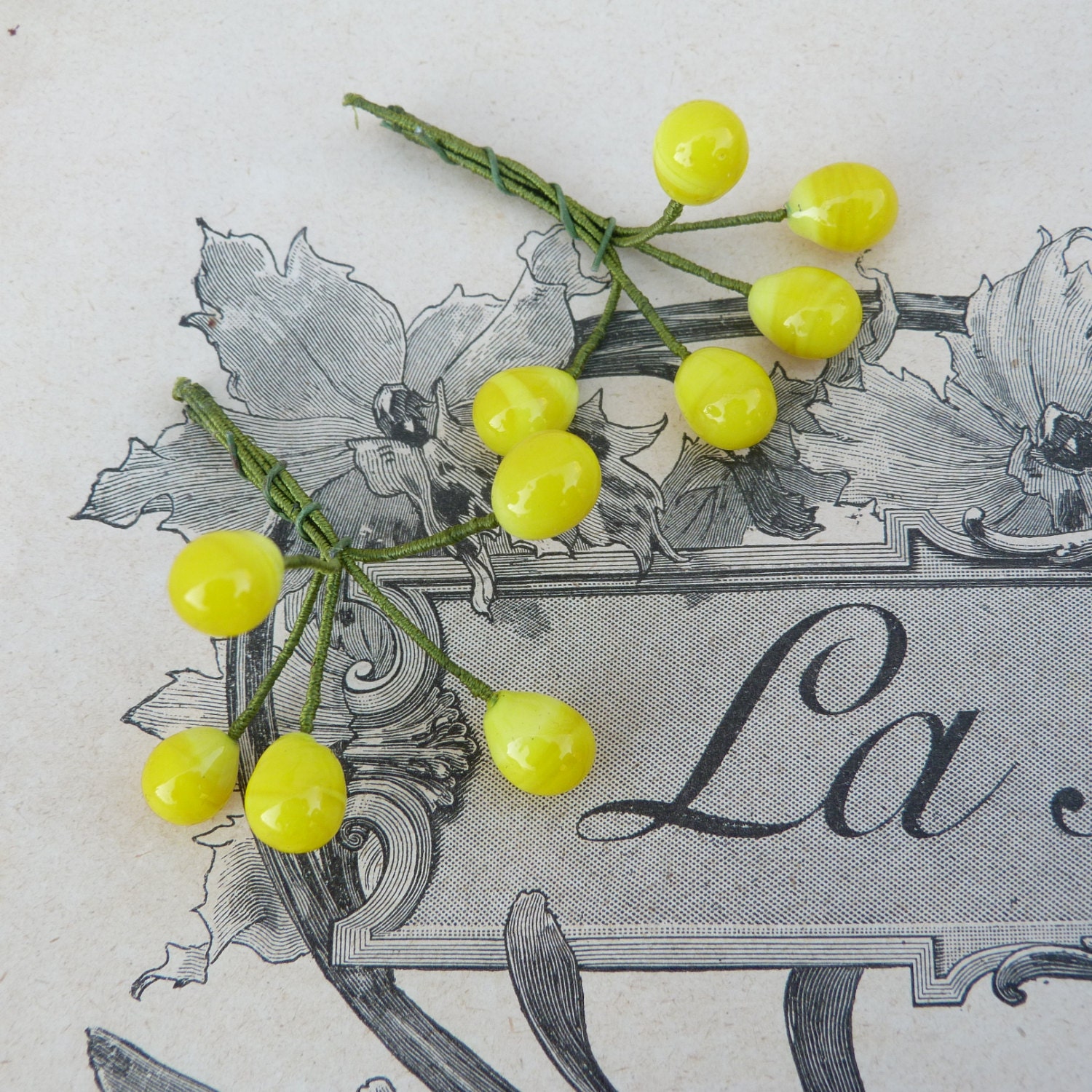 Vintage glass teardrops  on wire yellow set of 10 pieces