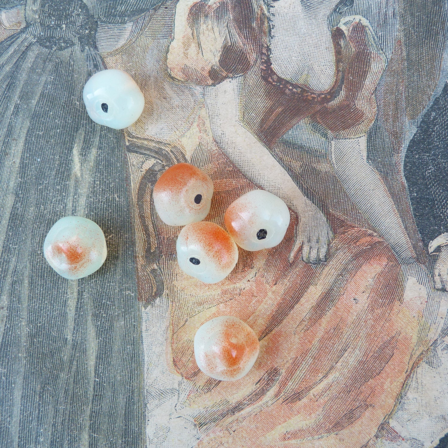 Vintage glass  apple beads set of 6