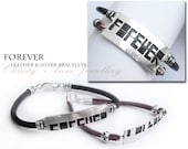 Pair of silver and leather "Forever" bracelets