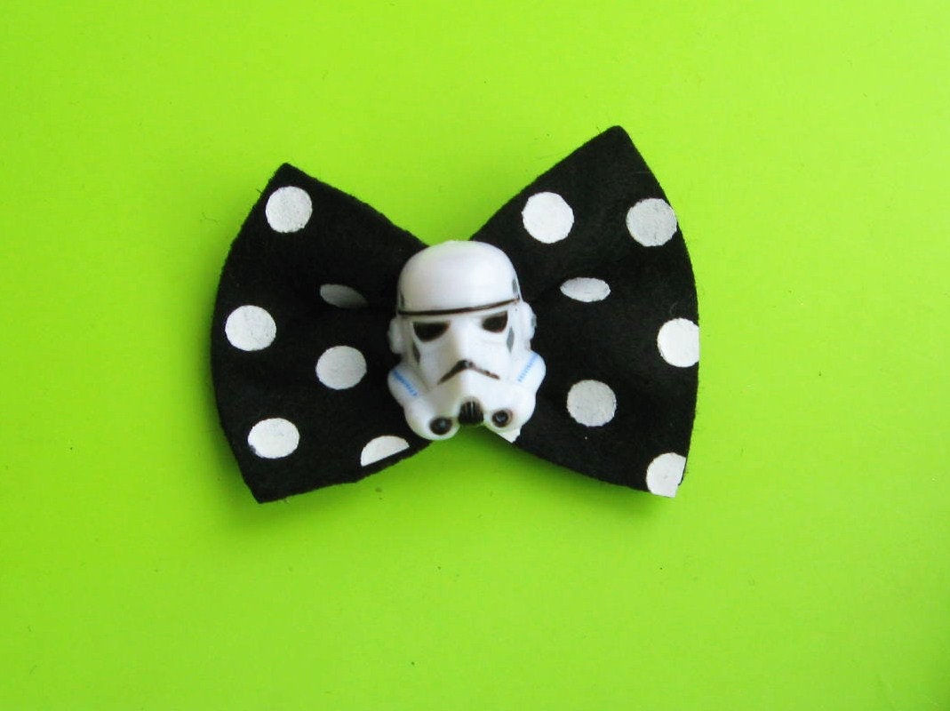 Girly Black Polka Dots Trooper Felt Hair Bow Clip