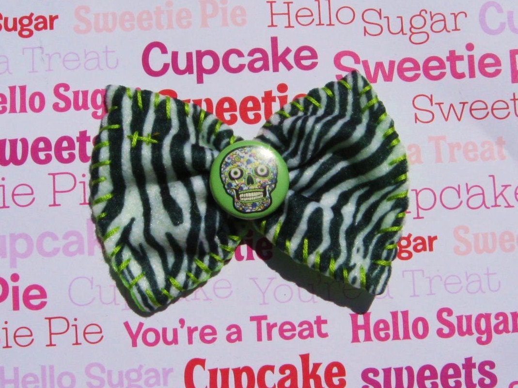 Zebra day of the dead Hair Bow Clip