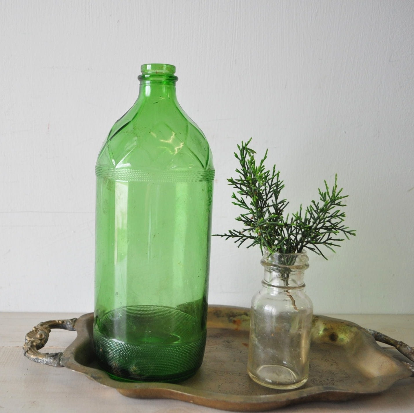 fabulous vintage green colored apothecary glass bottle--recycle, reuse--