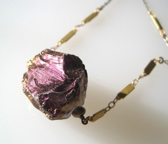 Purple Rainbow Titanium Quartz Nugget Necklace