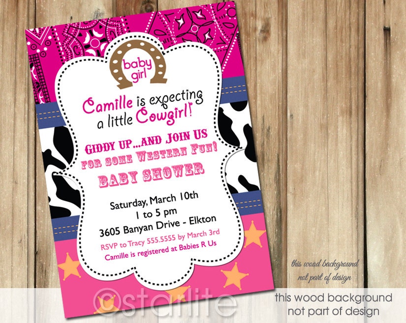 Western theme - Baby Shower invitation - Pink Bandana, Cowgirl - baby girl shower invitation - PRINTABLE INVITATION DESIGN